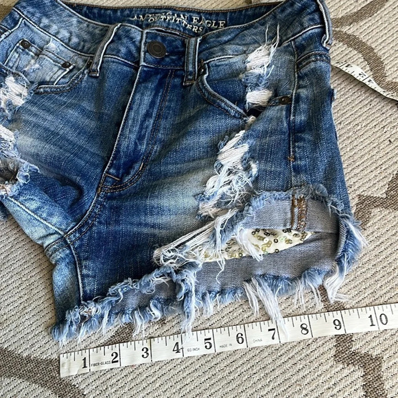 American Eagle Outfitters hi-rise festival cutoff distressed gold sequins shorts - Picture 14 of 14